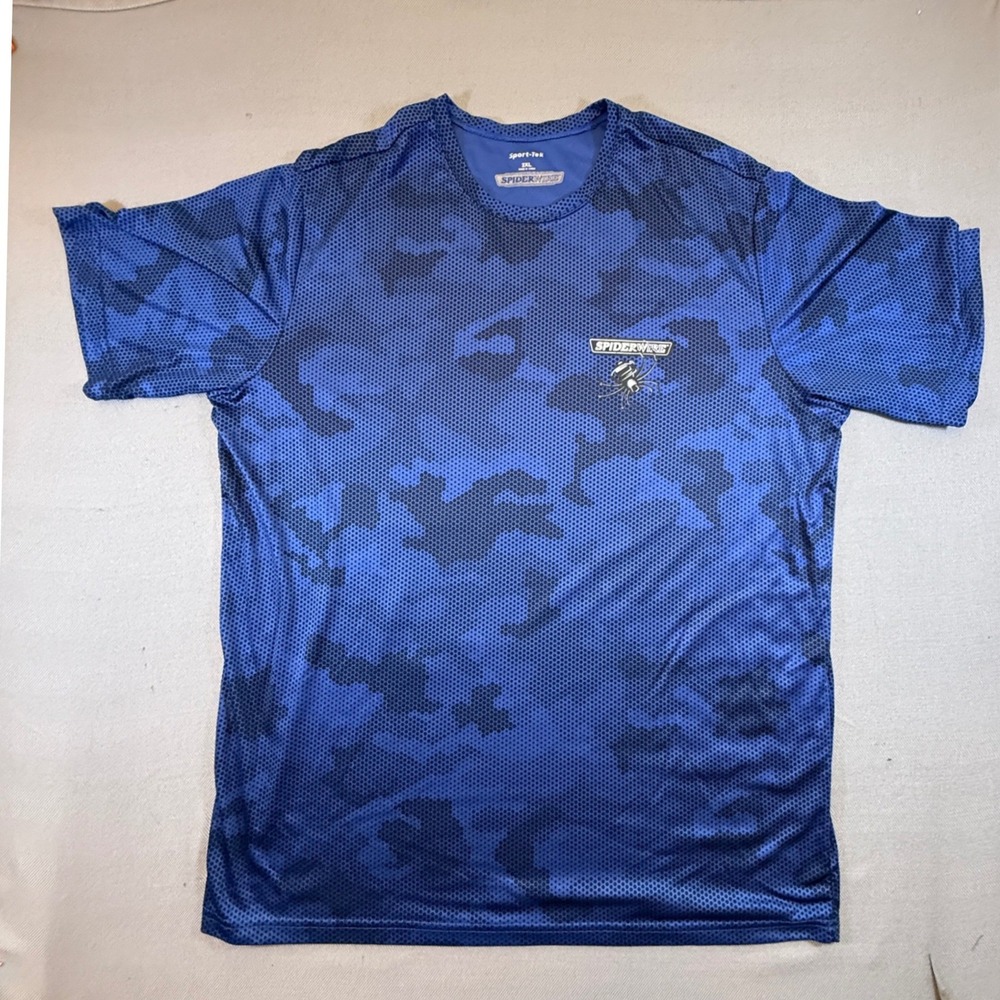Sport-Tek Spiderwire Mens 2XL Blue Camo Fishing Shirt Short Sleeve ST370 1953